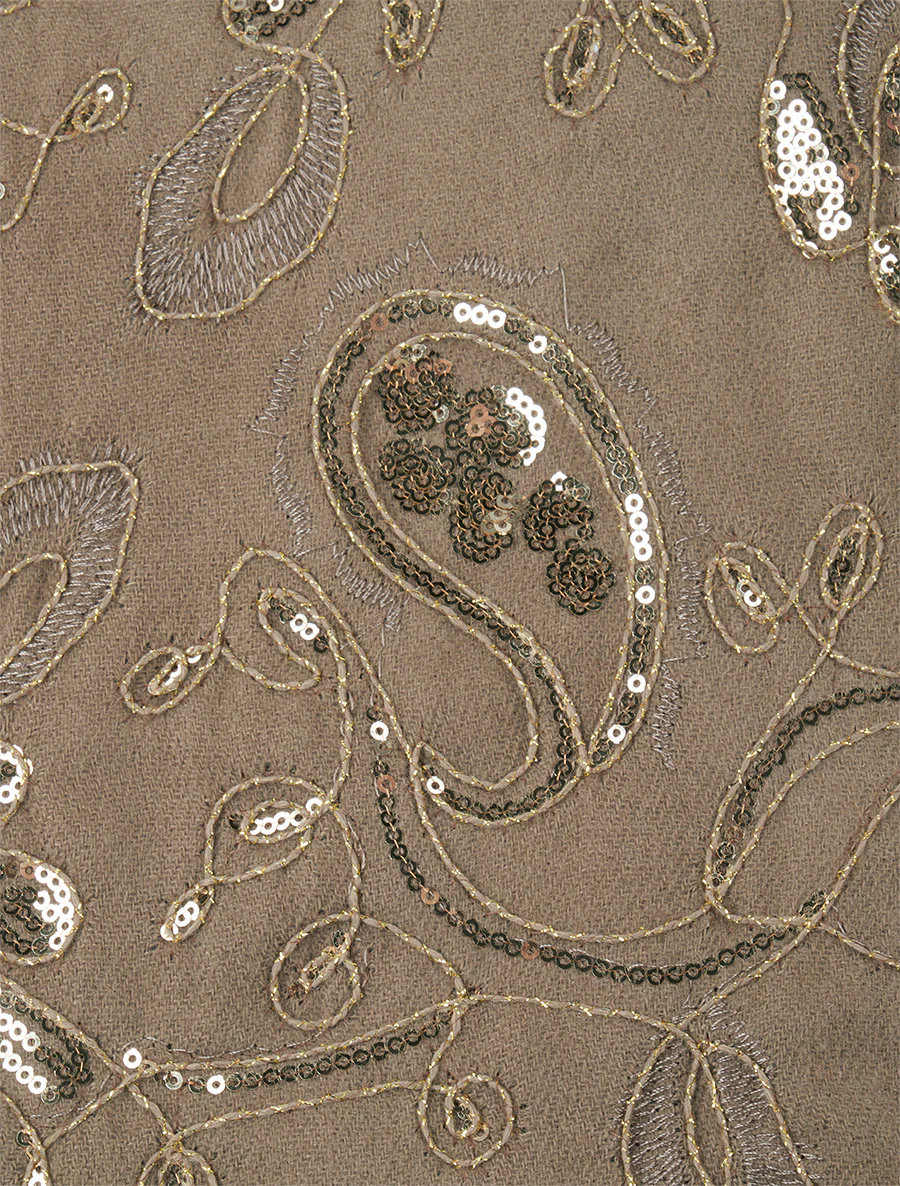 Echarpe à imprimé fleurs ornées de sequins - Taupe - Image 3