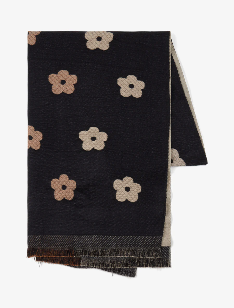 Echarpe à motif fleurs - Noir - Image 2
