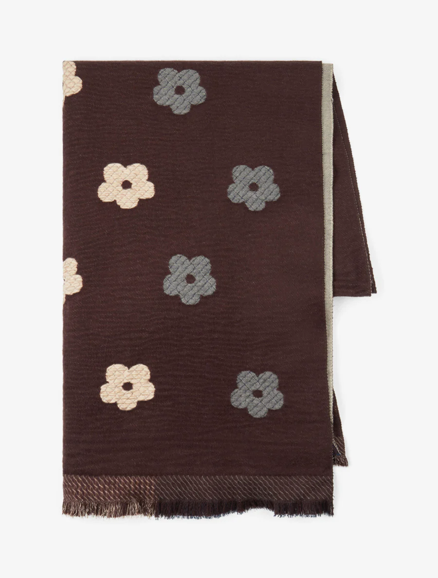 Echarpe à motif fleurs - Marron - Image 2
