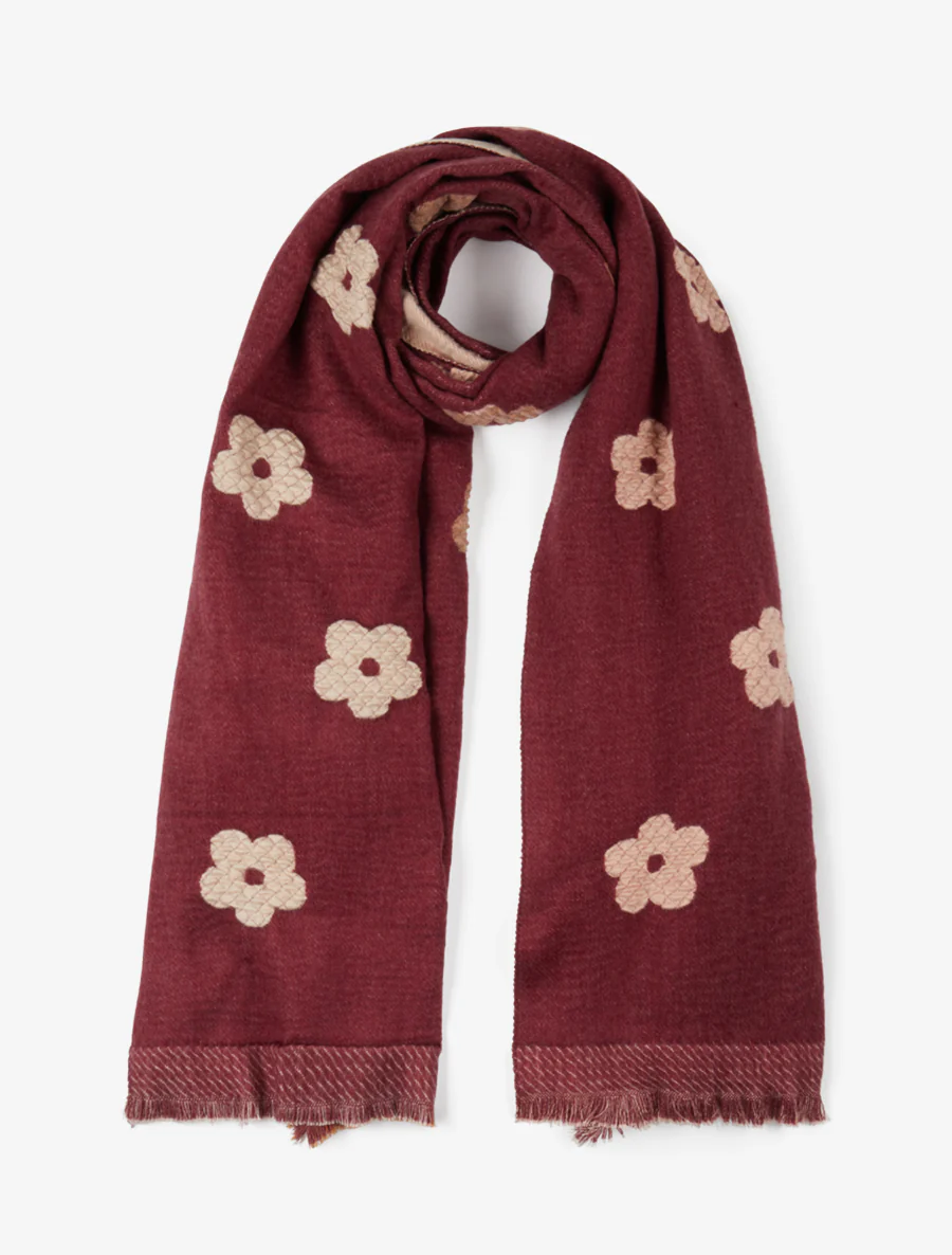 Echarpe à motif fleurs - Bordeaux