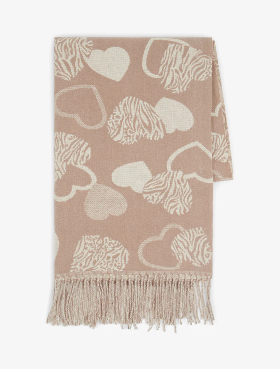 Echarpe imprimé coeurs zébrés - Taupe clair - Image 2