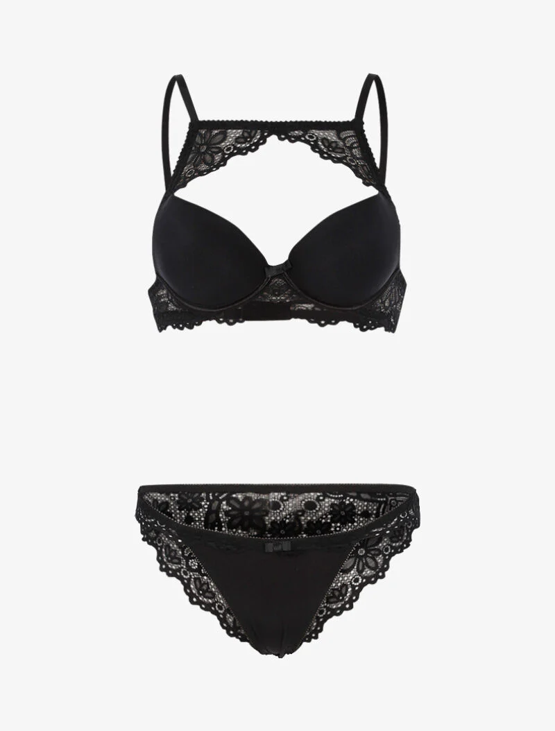 Ensemble à bande dentelle et tanga - noir