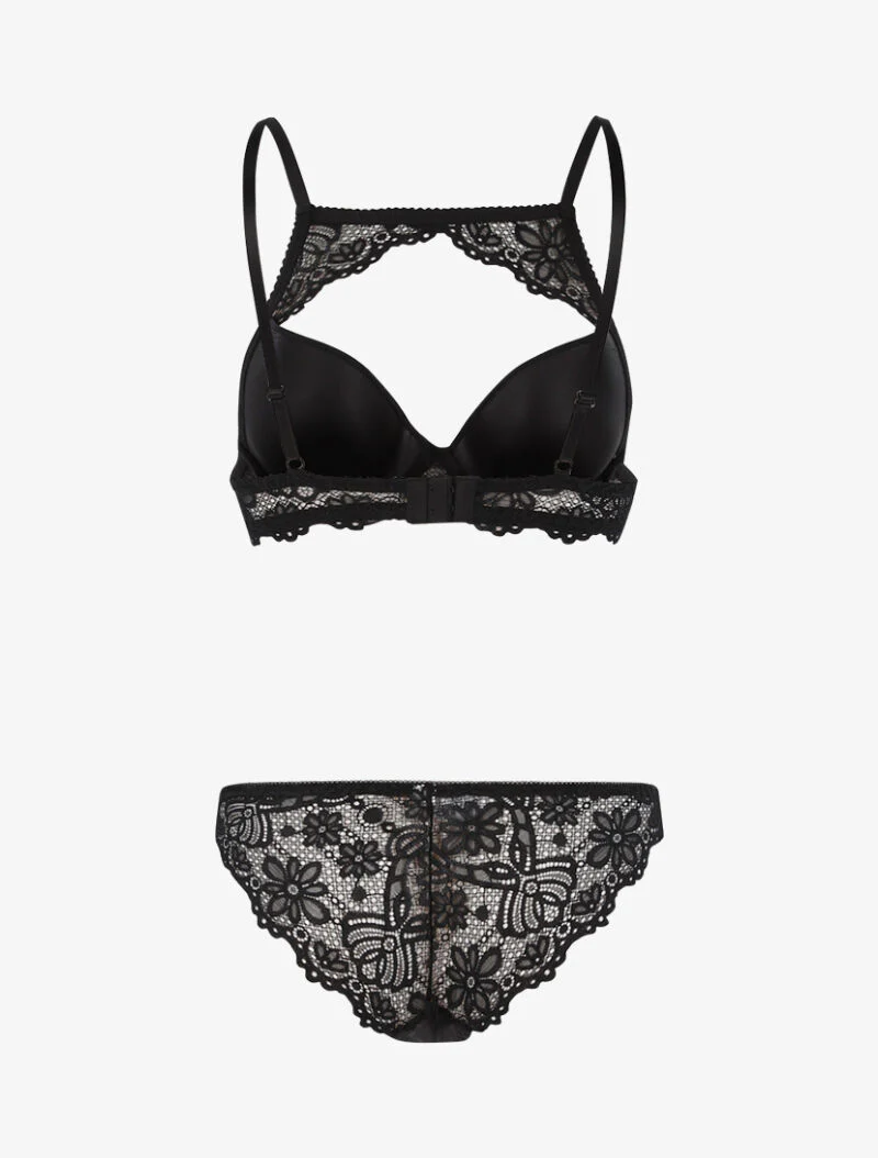 Ensemble à bande dentelle et tanga - noir - Image 2