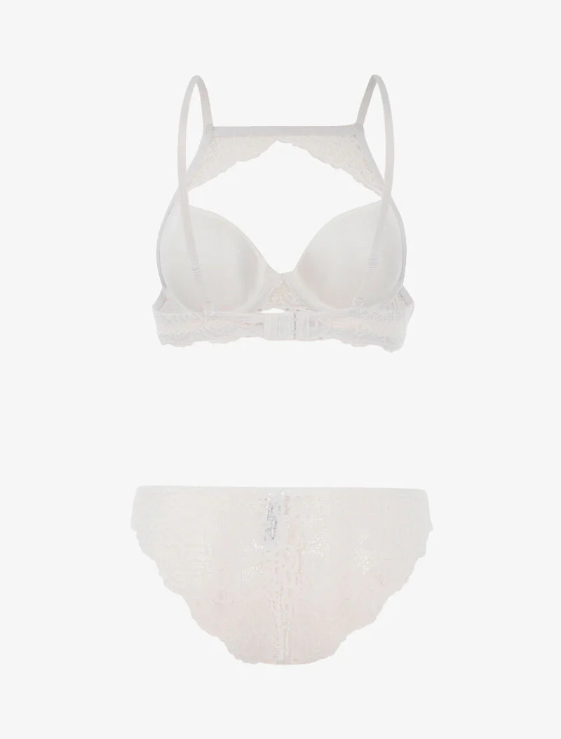 Ensemble à bande dentelle et tanga - blanc - Image 2
