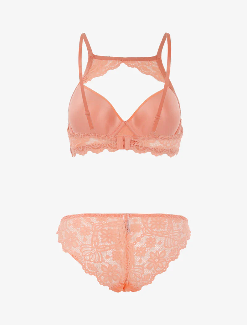 Ensemble à bande dentelle et tanga - corail - Image 2