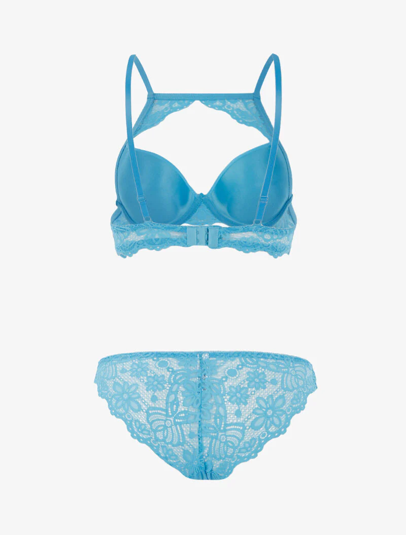 Ensemble à bande dentelle et tanga - turquoise - Image 2