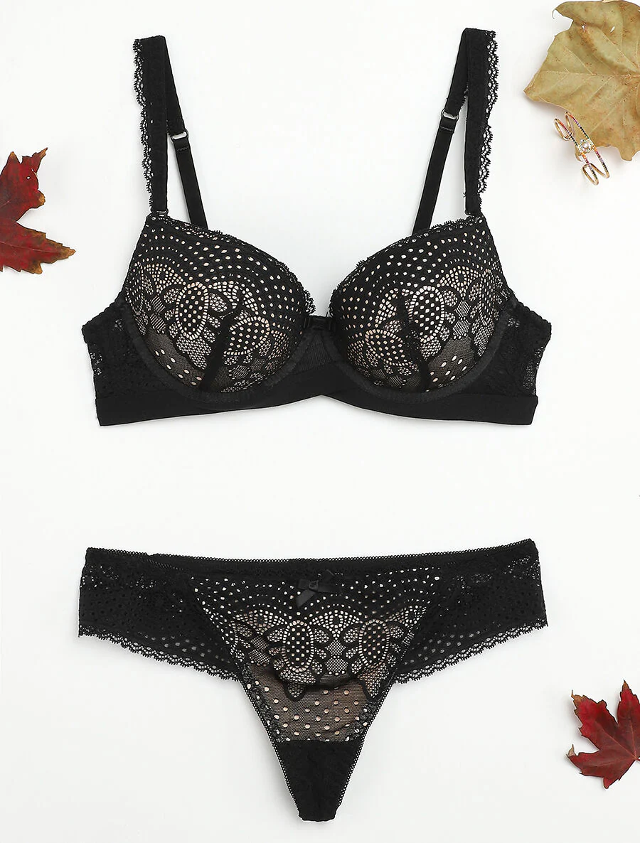 Ensemble à bord bande élastiquée et tanga - Noir/nude