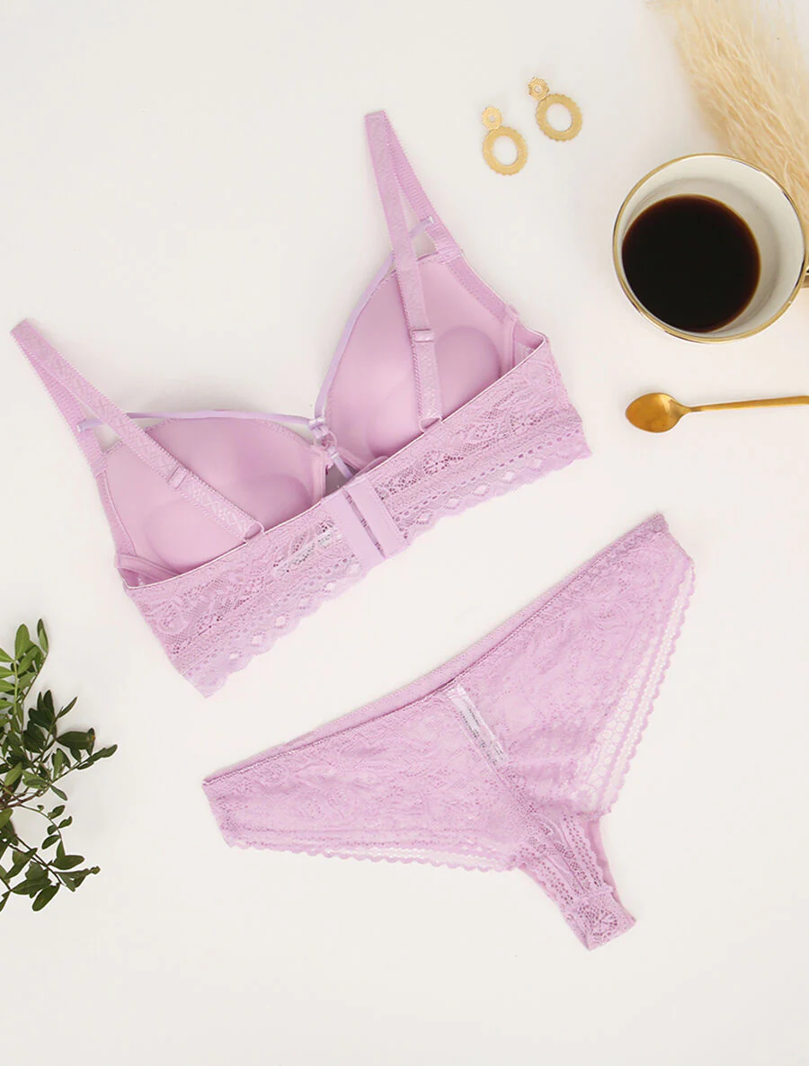 Ensemble à bords dentelle et lace out - Lilas - Image 2