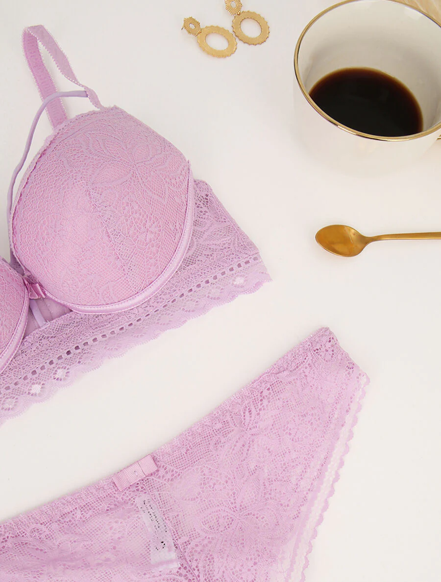 Ensemble à bords dentelle et lace out - Lilas - Image 3