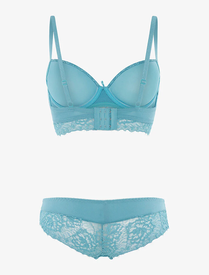 Ensemble à bordure dentelle et culotte - turquoise - Image 2