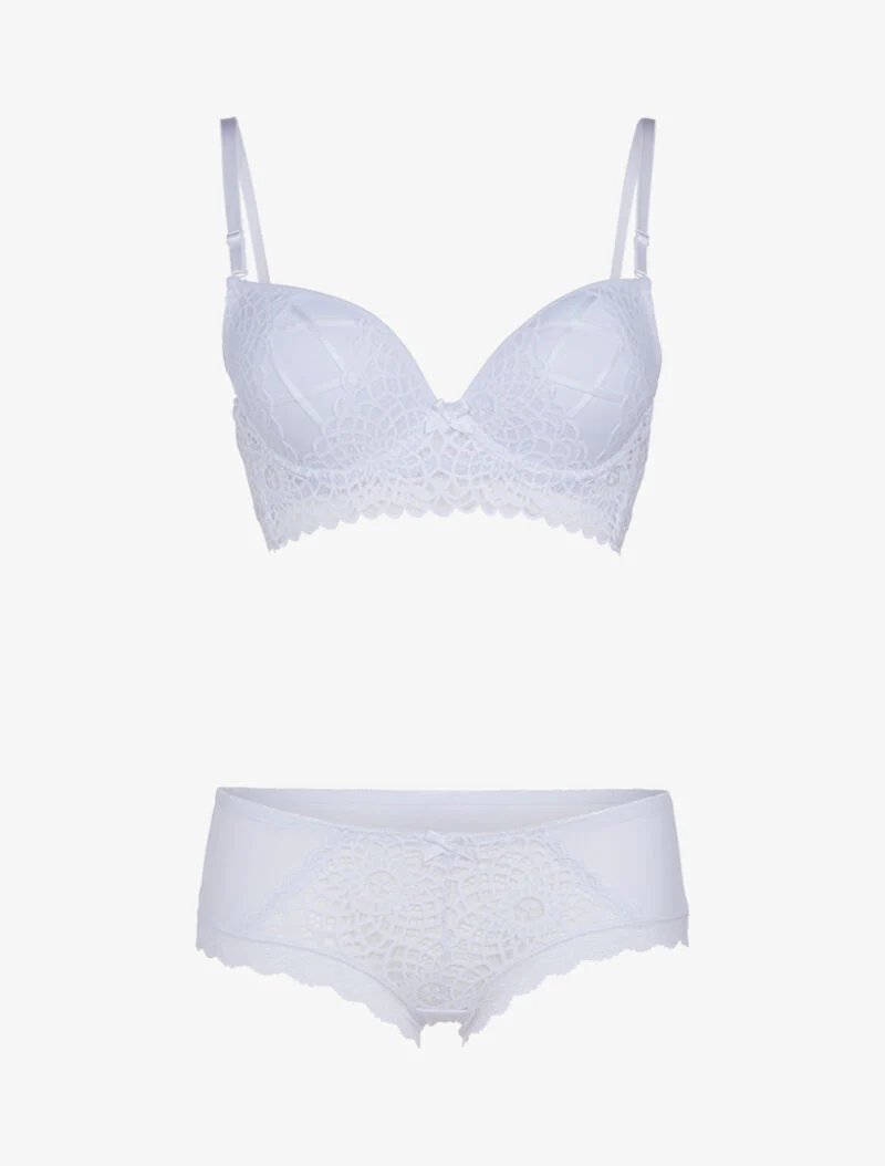 Ensemble à broderie et corsage - blanc
