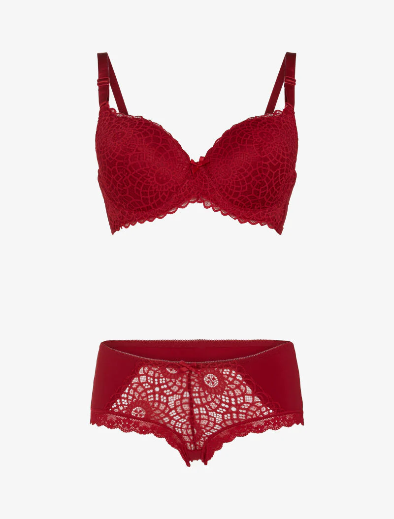 Ensemble à broderie style rosace - lie de vin
