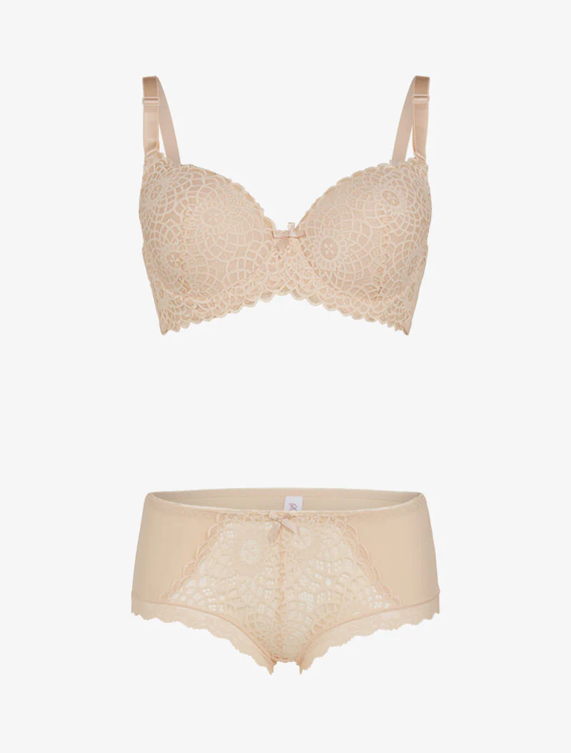 Ensemble à broderie style rosace - beige
