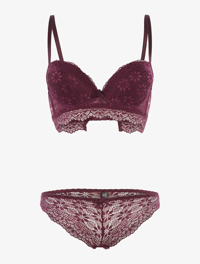 Ensemble à broderies motifs fleurs - violet foncé - violet