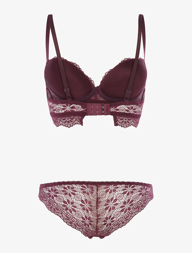 Ensemble à broderies motifs fleurs - violet foncé - violet - Image 2