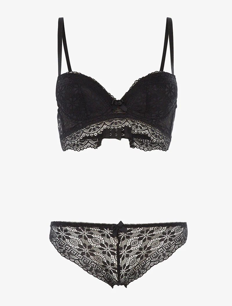 Ensemble à broderies motifs fleurs - noir