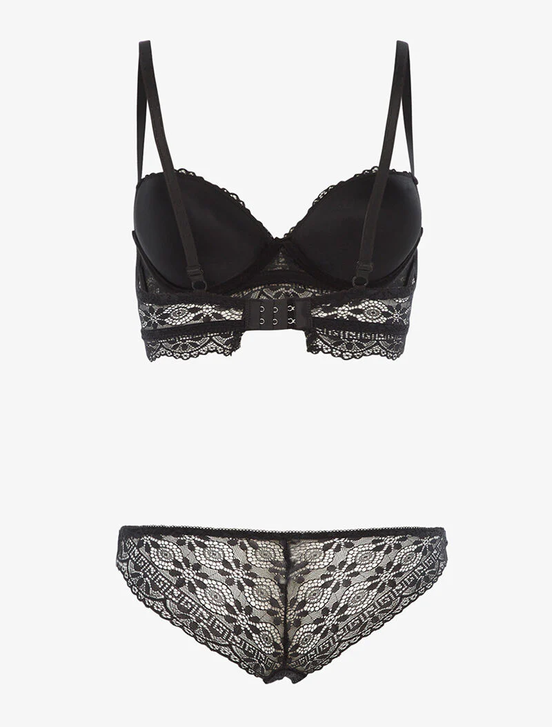 Ensemble à broderies motifs fleurs - noir - Image 2