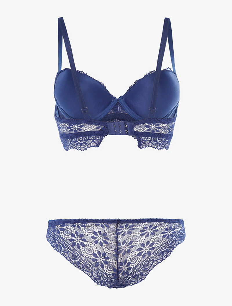 Ensemble à broderies motifs fleurs - bleu électrique - Image 2
