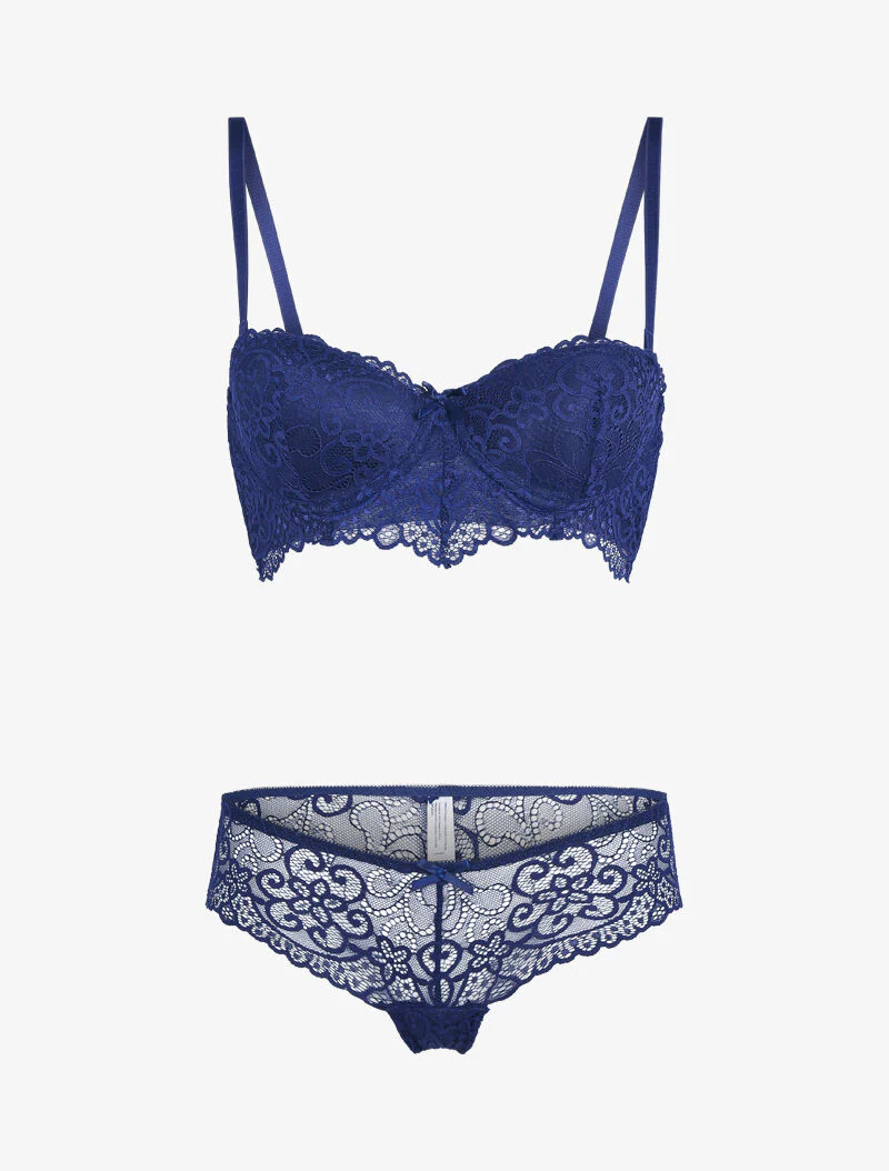 Ensemble à dentelle à fleurs et arabesques - marine