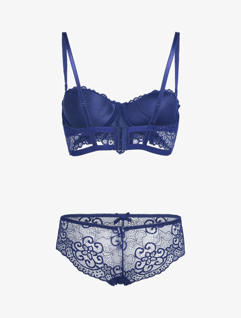 Ensemble à dentelle à fleurs et arabesques - marine - Image 2