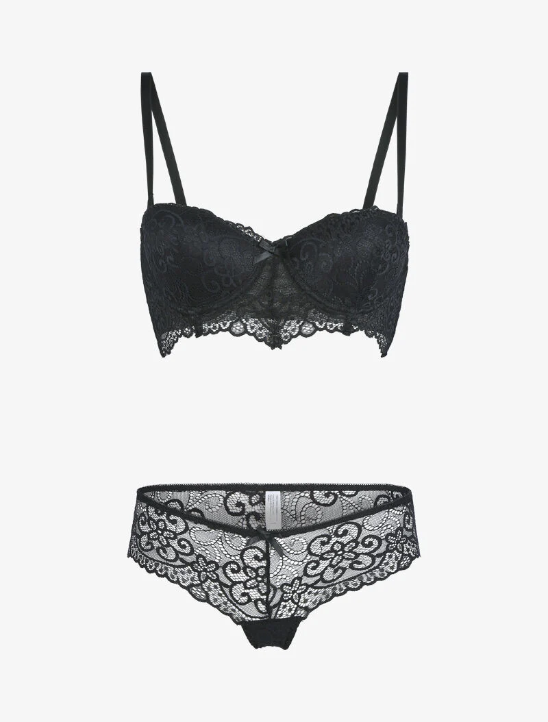 Ensemble à dentelle à fleurs et arabesques - noir