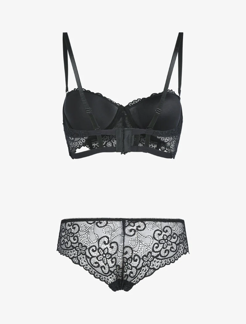 Ensemble à dentelle à fleurs et arabesques - noir - Image 2