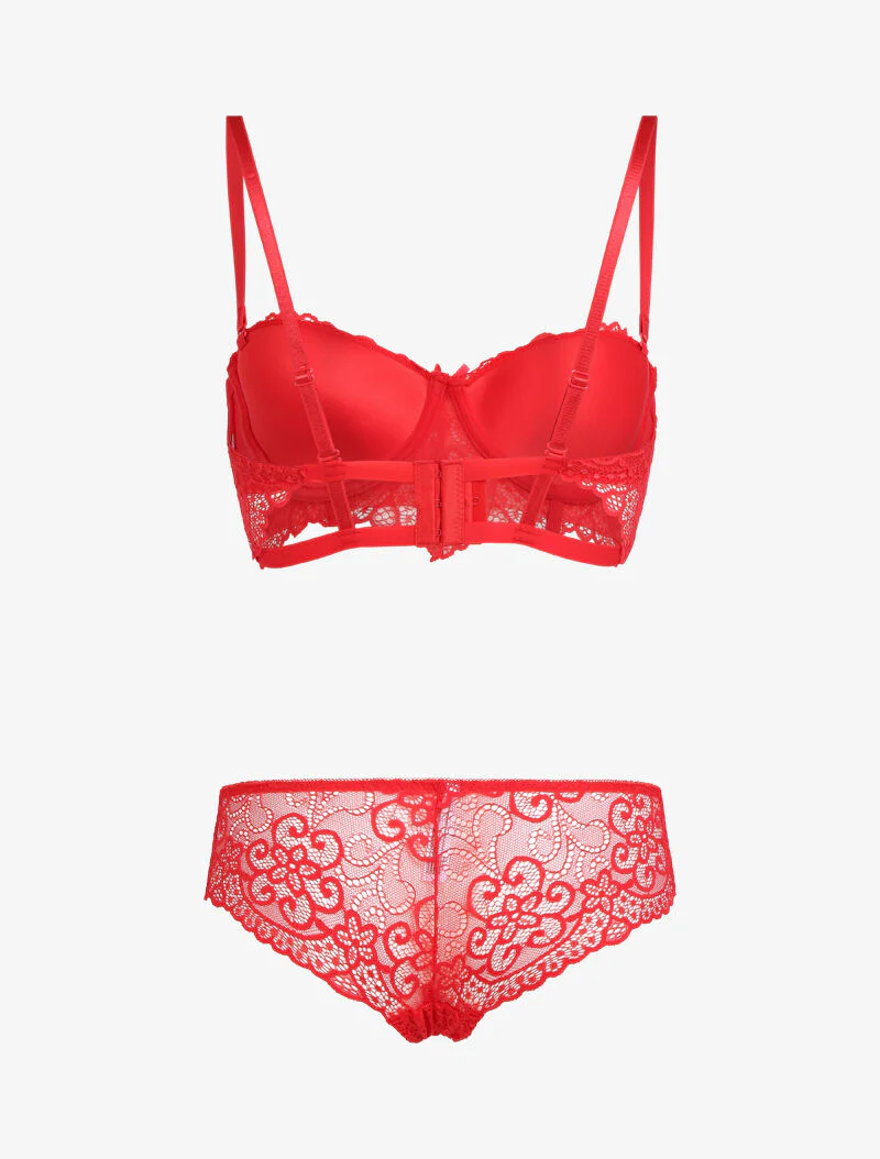 Ensemble à dentelle à fleurs et arabesques - rouge - Image 2