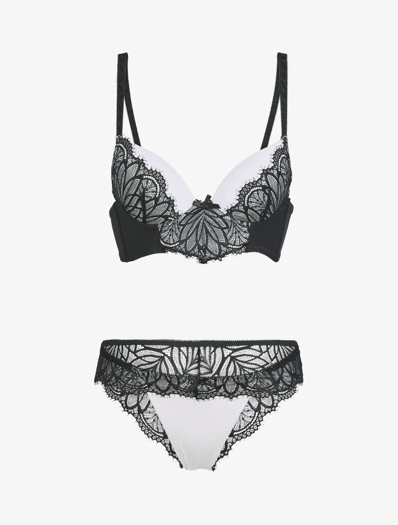 Ensemble à dentelle échancrée - écru/noir