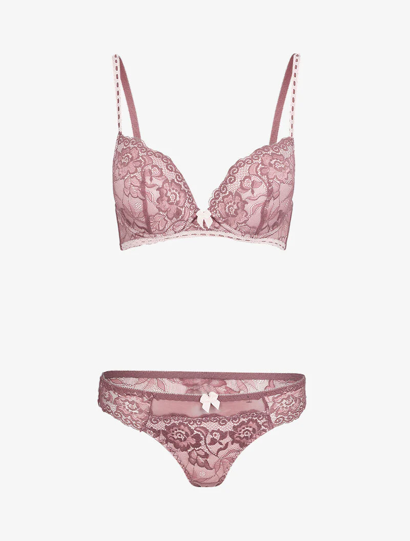 Ensemble à dentelle et résille fleurie - Violet