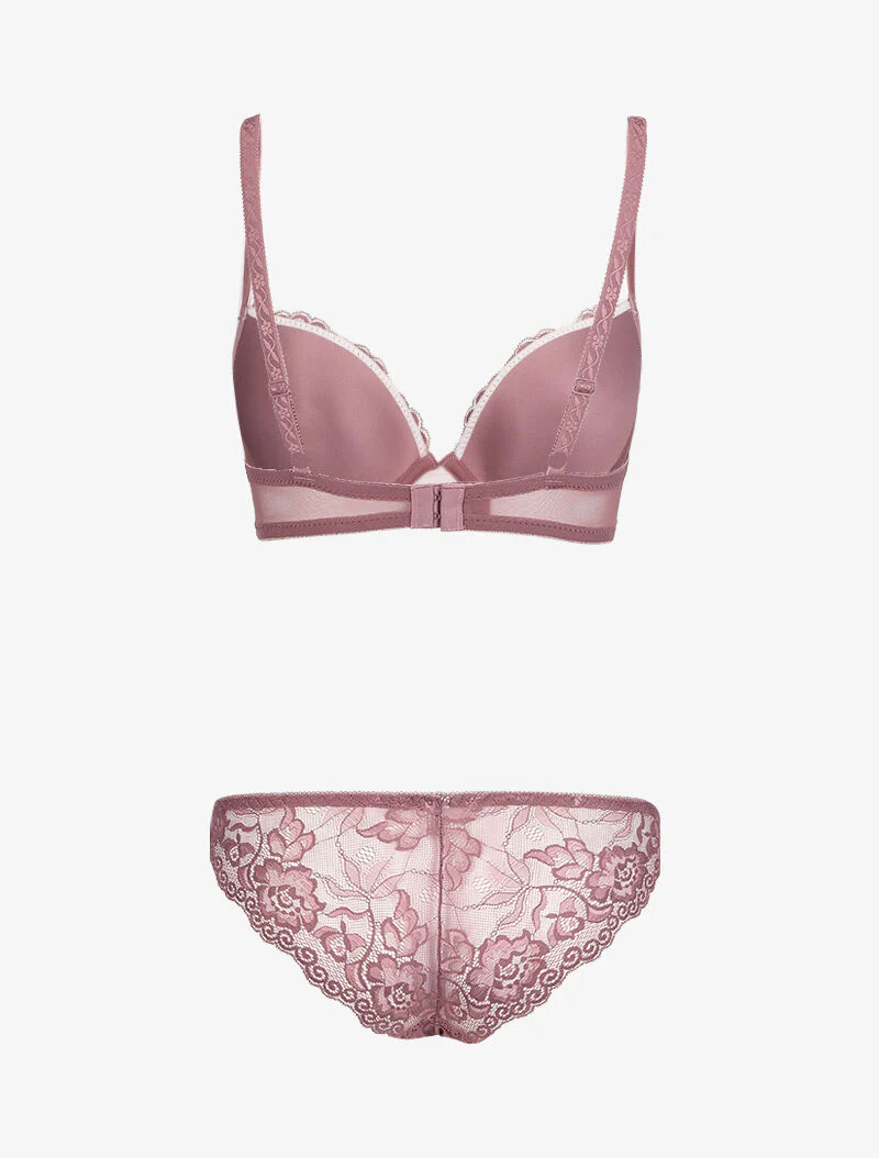 Ensemble à dentelle et résille fleurie - Violet - Image 2
