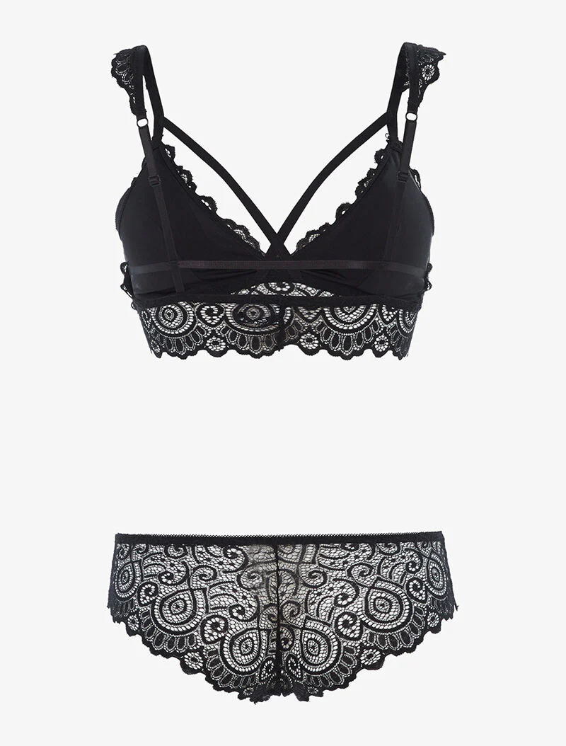 Ensemble à dentelle romantique et tanga - noir - Image 2