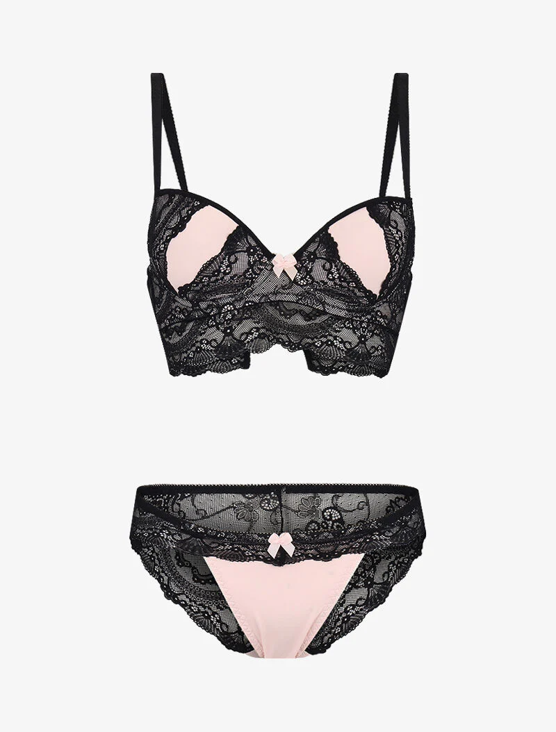 Ensemble à dentelle superposée - rose