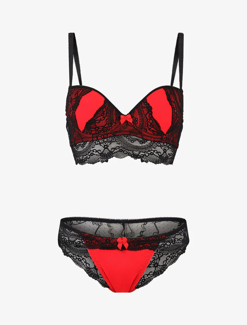 Ensemble à dentelle superposée - rouge