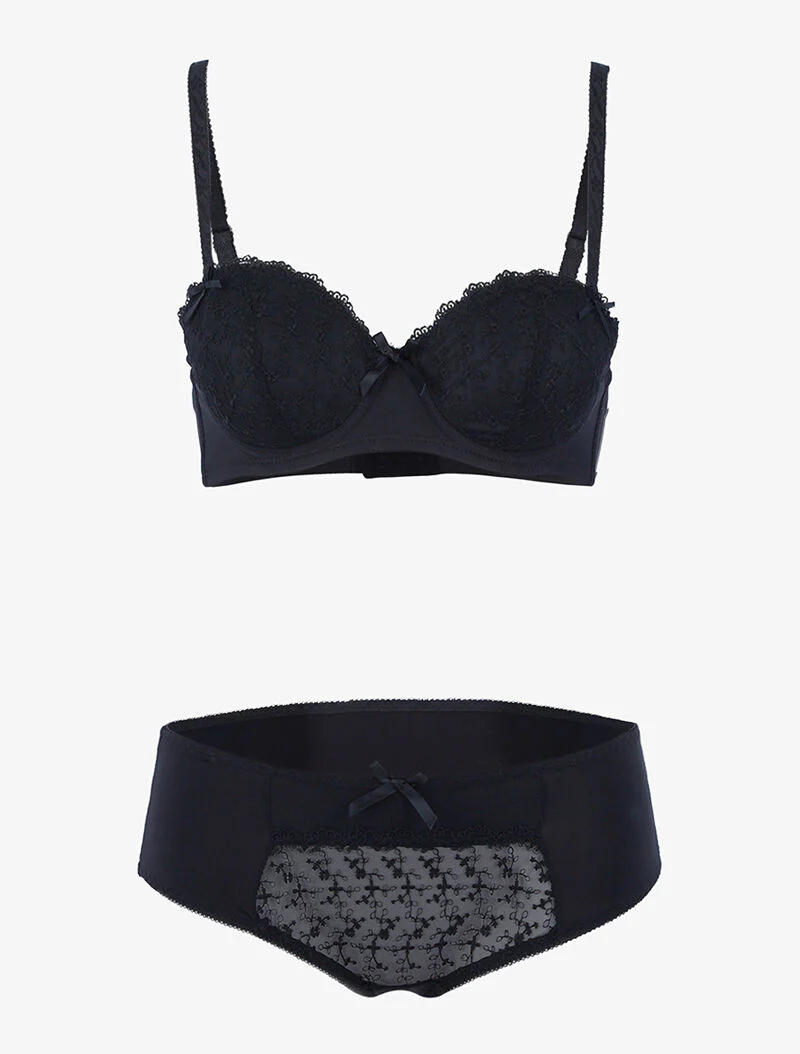 Ensemble à empiècement broderie graphique - noir