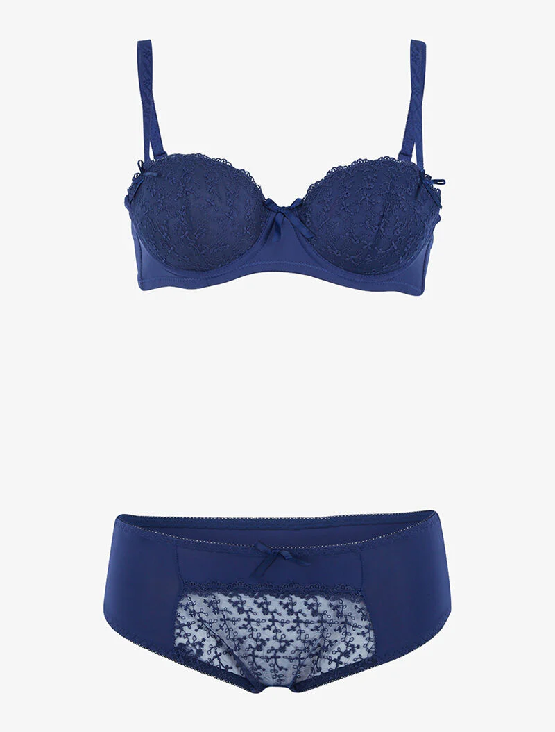 Ensemble à empiècement broderie graphique - marine