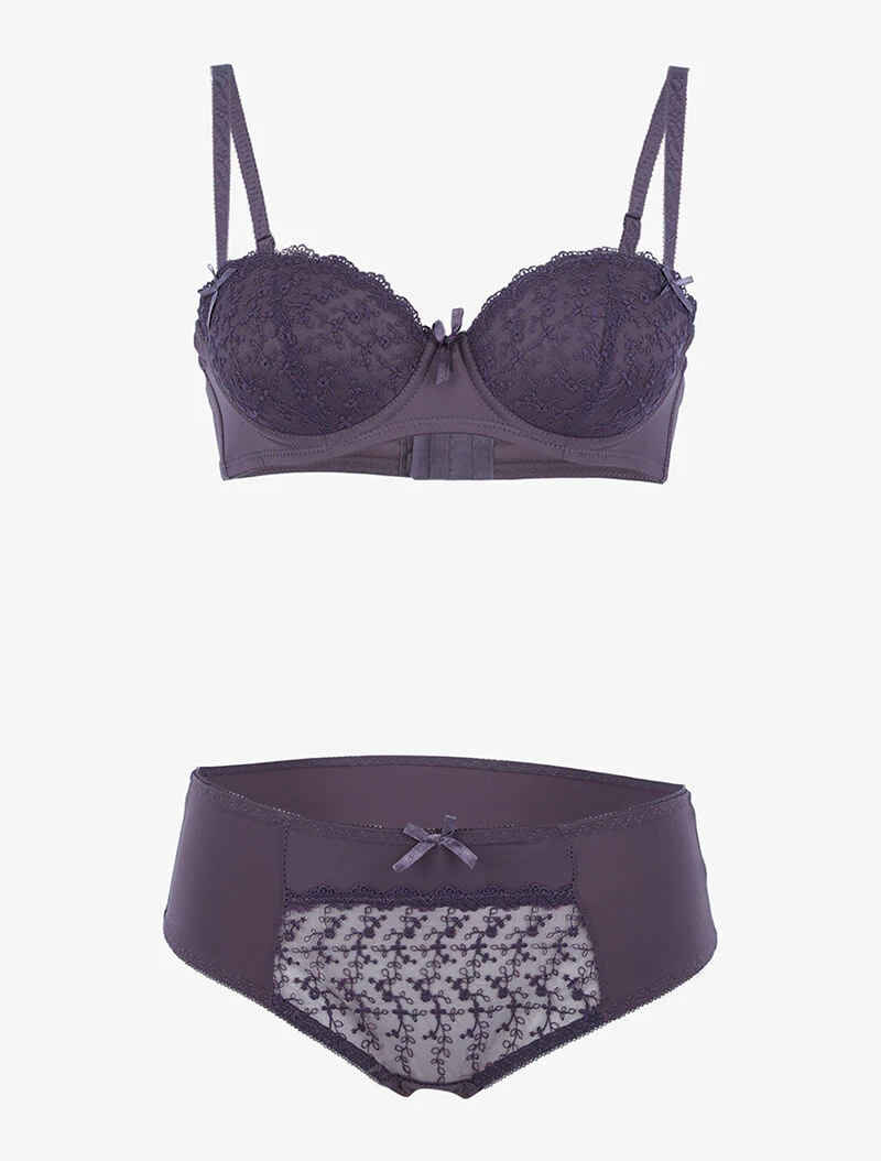 Ensemble à empiècement broderie graphique - gris foncé