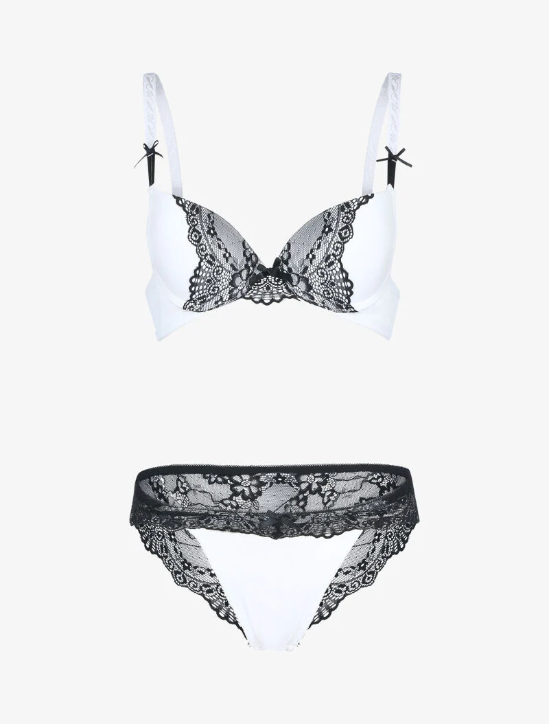 Ensemble à empiècement dentelle effet papillon - blanc/noir - blanc et noir