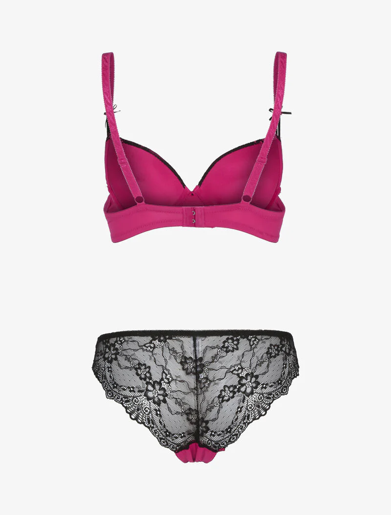 Ensemble à empiècement dentelle effet papillon  - fushia/noir - fushia - Image 2
