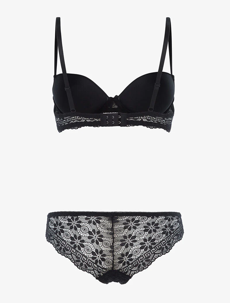 Ensemble à empiècements dentelle et tanga - noir - Image 2