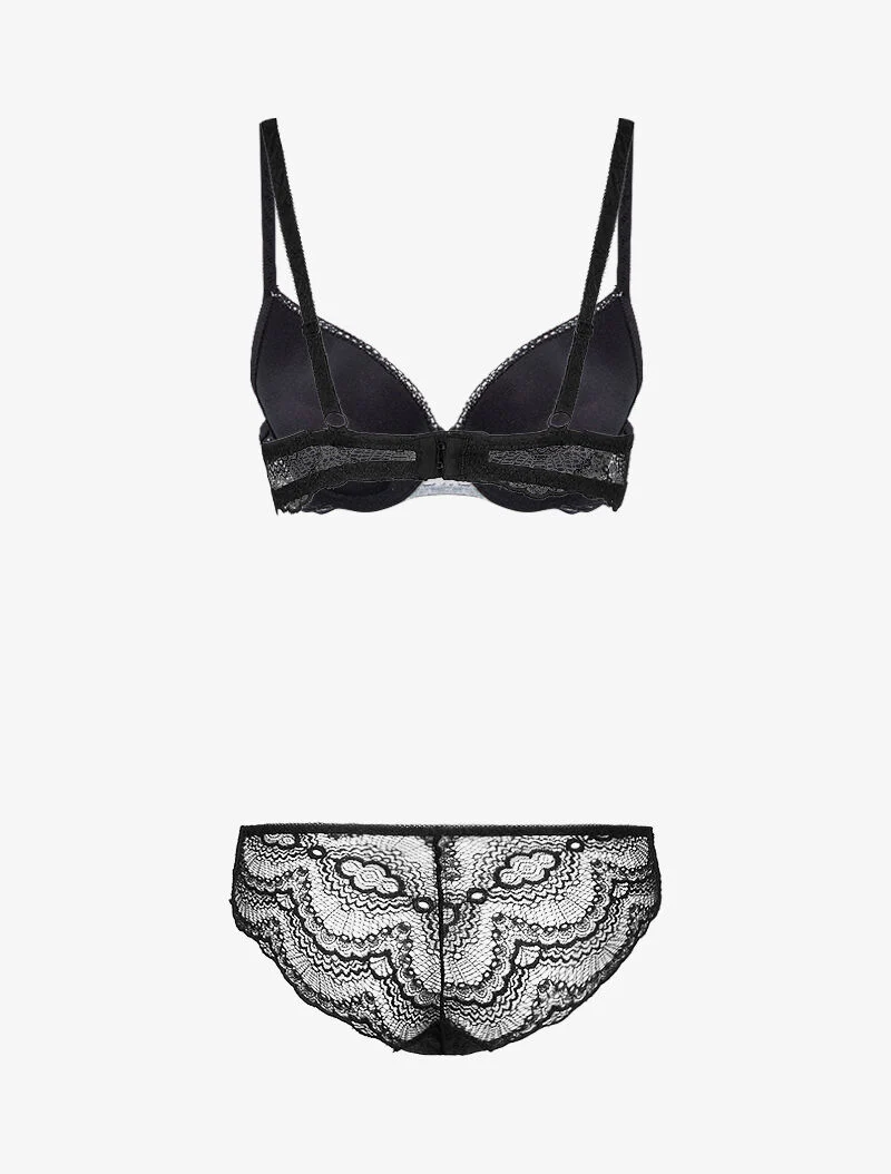 Ensemble à empiècements résille et dentelle fleurie - noir/rose - Image 2