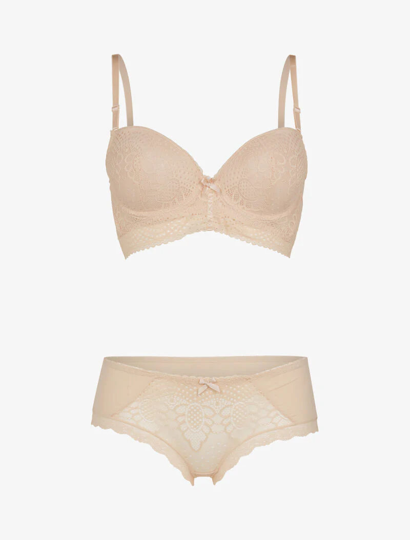 Ensemble à fleurs brodées - beige