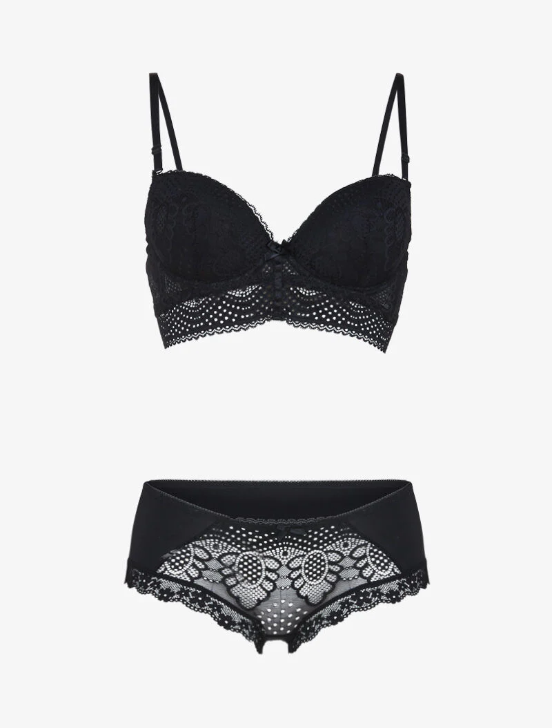 Ensemble à fleurs brodées - noir