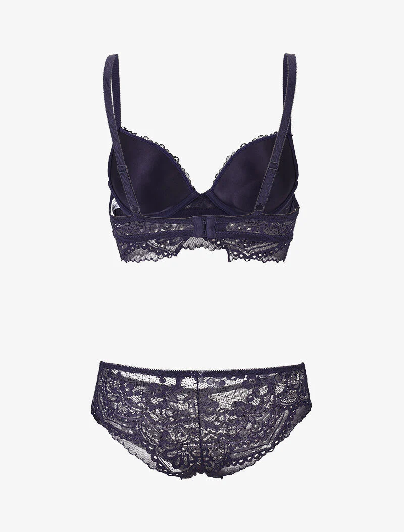 Ensemble à large bande dentelle - marine - Image 2
