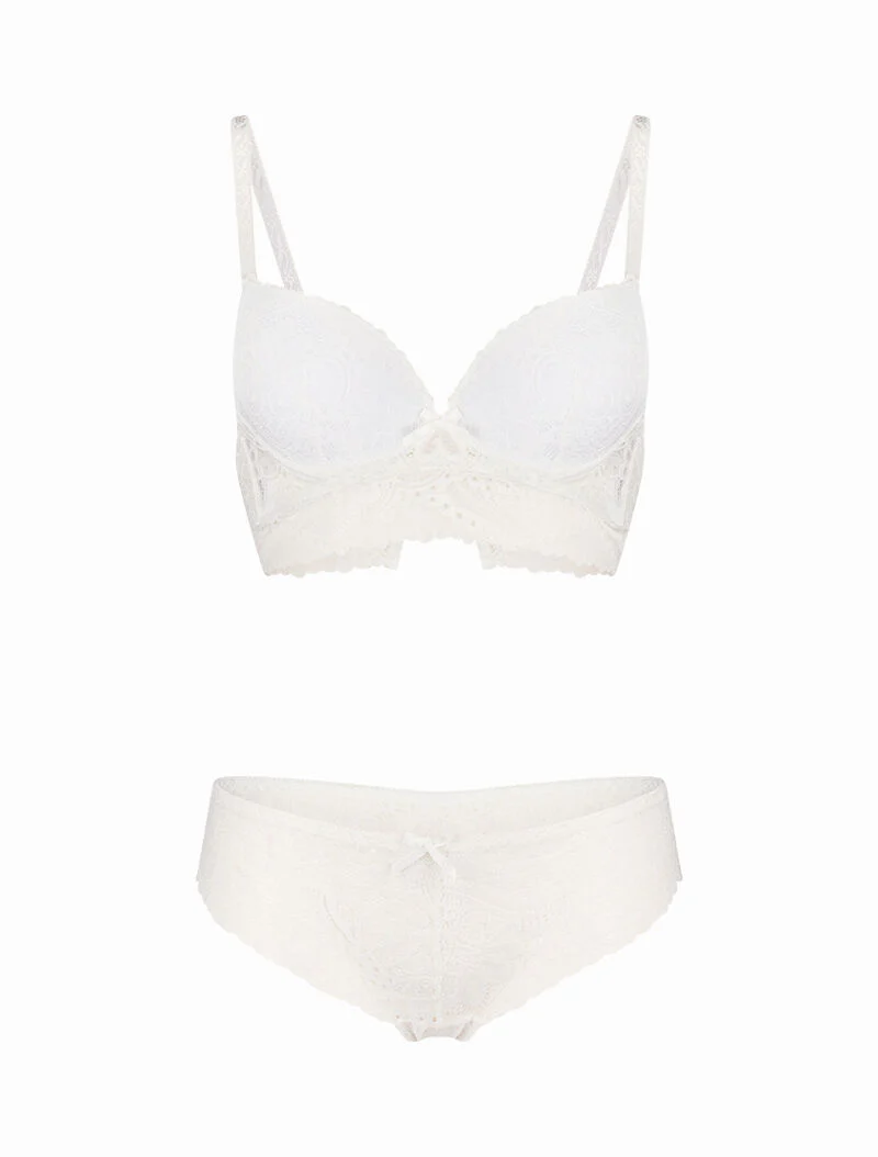 Ensemble à large bande dentelle - blanc