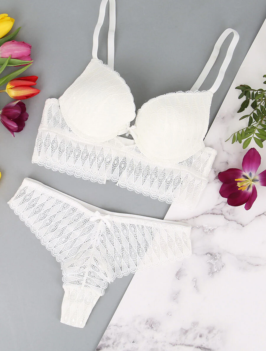 Ensemble à large empiècement dentelle - Blanc