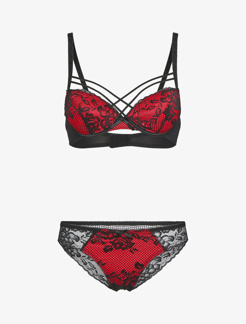 Ensemble à motif fleur graphique en dentelle - rouge