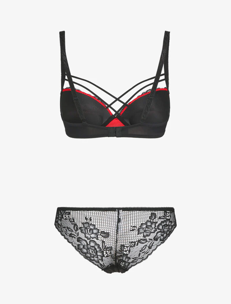 Ensemble à motif fleur graphique en dentelle - rouge - Image 2