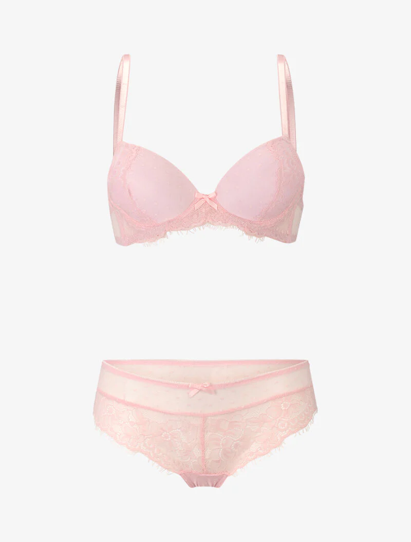 Ensemble à pois et à dentelle - rose