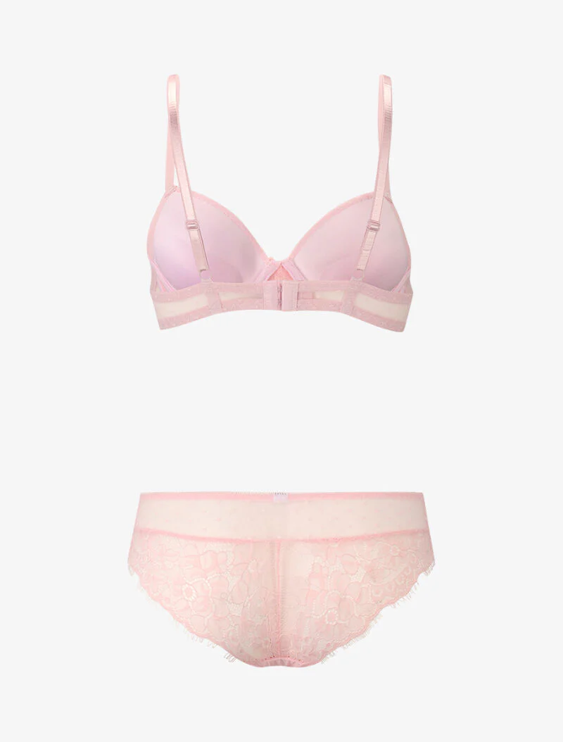 Ensemble à pois et à dentelle - rose - Image 2