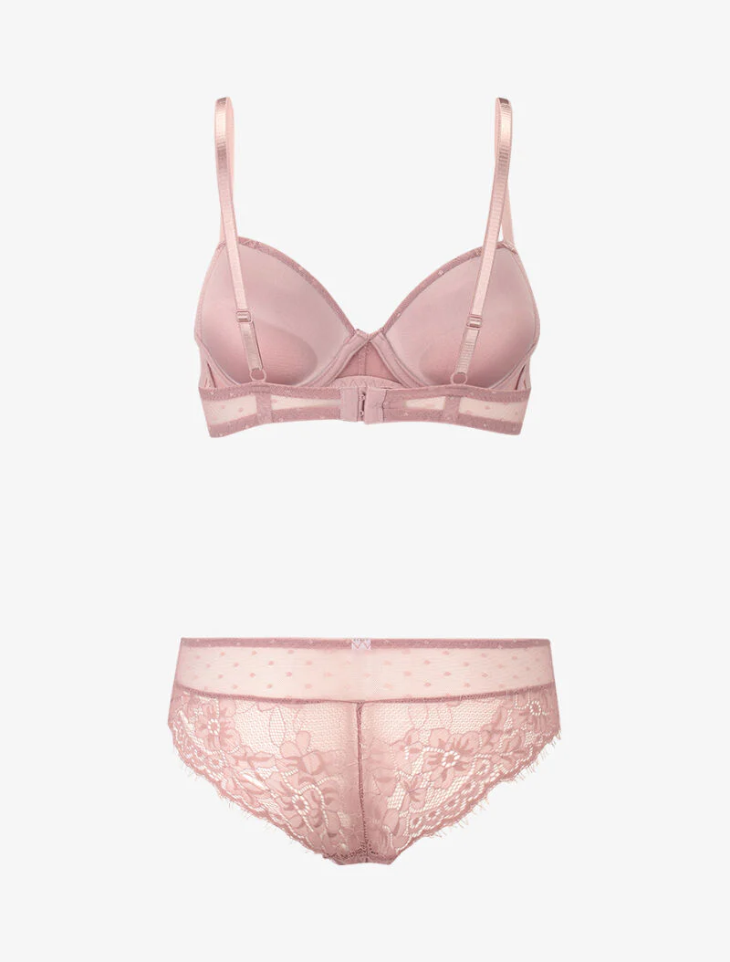 Ensemble à pois et à dentelle - vieux rose - Image 2